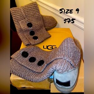 UGG Tan Knit Boots with Black Buttons